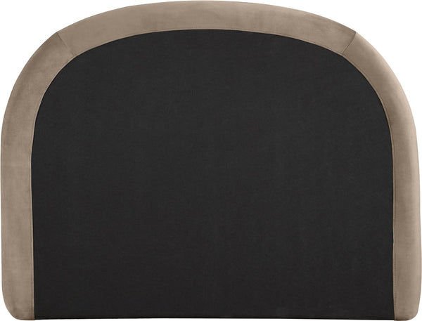 Meridian Furniture Celine Sculptural Velvet Twin Bed Curved Upholstered Headboard for Modern Glam Bedrooms Taupe CelineTaupe-T