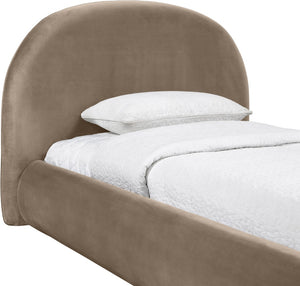 Meridian Furniture Celine Sculptural Velvet Twin Bed Curved Upholstered Headboard for Modern Glam Bedrooms Taupe CelineTaupe-T