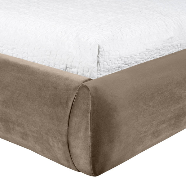Meridian Furniture Celine Sculptural Velvet Twin Bed Curved Upholstered Headboard for Modern Glam Bedrooms Taupe CelineTaupe-T