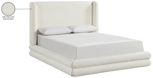 Meridian Furniture Chandra Cream Linen Upholstered Full Bed Curved Headboard Contemporary Bedroom ChandraCream-F