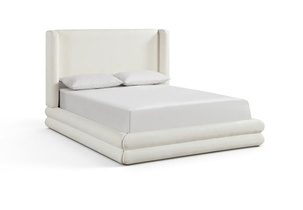 Meridian Furniture Chandra Cream Linen Upholstered Full Bed Curved Headboard Contemporary Bedroom ChandraCream-F