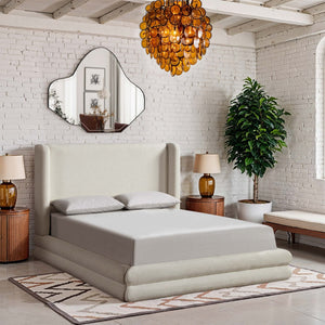 Meridian Furniture Chandra Cream Linen Upholstered Full Bed Curved Headboard Contemporary Bedroom ChandraCream-F