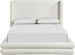 Meridian Furniture Chandra Cream Linen Upholstered Full Bed Curved Headboard Contemporary Bedroom ChandraCream-F