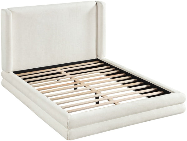 Meridian Furniture Chandra Cream Linen Upholstered Full Bed Curved Headboard Contemporary Bedroom ChandraCream-F