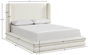 Meridian Furniture Chandra Sculptural King Bed Fully Upholstered Linen Fabric Tailored Curved Headboard ChandraCream-K