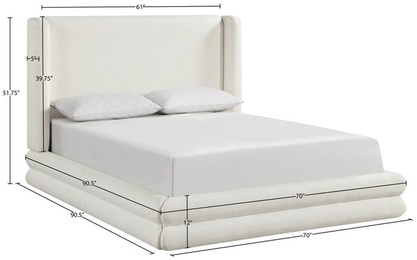 Meridian Furniture Chandra Queen Bed Fully Upholstered Linen Fabric Sculptural Frame for Modern Bedroom ChandraCream-Q