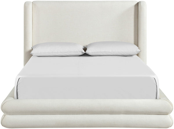 Meridian Furniture Chandra Queen Bed Fully Upholstered Linen Fabric Sculptural Frame for Modern Bedroom ChandraCream-Q