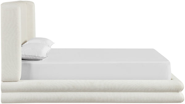 Meridian Furniture Chandra Queen Bed Fully Upholstered Linen Fabric Sculptural Frame for Modern Bedroom ChandraCream-Q