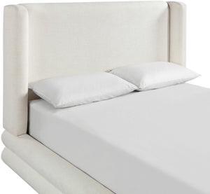 Meridian Furniture Chandra Queen Bed Fully Upholstered Linen Fabric Sculptural Frame for Modern Bedroom ChandraCream-Q
