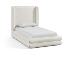 Meridian Furniture Chandra Sculptural Twin Bed Fully Upholstered Linen Frame with Tall Statement Headboard ChandraCream-T