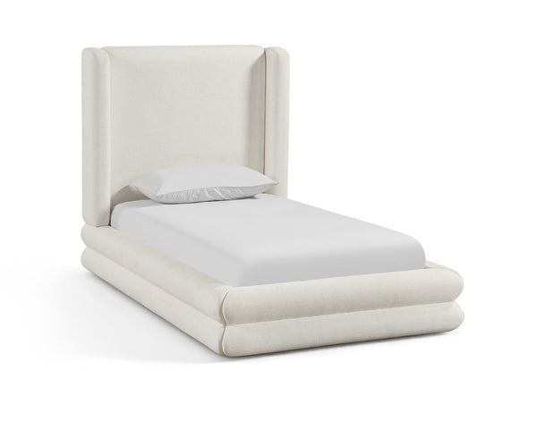 Meridian Furniture Chandra Sculptural Twin Bed Fully Upholstered Linen Frame with Tall Statement Headboard ChandraCream-T