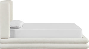 Meridian Furniture Chandra Sculptural Twin Bed Fully Upholstered Linen Frame with Tall Statement Headboard ChandraCream-T