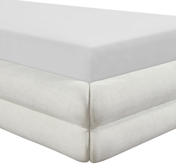 Meridian Furniture Chandra Sculptural Twin Bed Fully Upholstered Linen Frame with Tall Statement Headboard ChandraCream-T