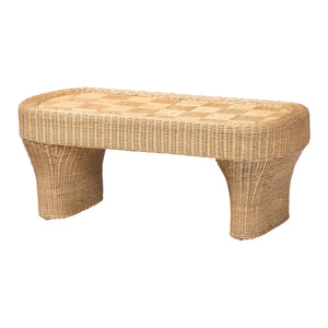 Baxton Studio Bali & Pari Canika Handwoven Rattan Coffee Table Artisan Checkered Top for Living Room Checkered-Natural-Rattan-CT