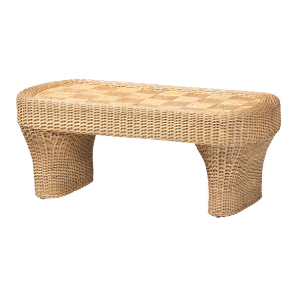 Baxton Studio Bali & Pari Canika Handwoven Rattan Coffee Table Artisan Checkered Top for Living Room Checkered-Natural-Rattan-CT