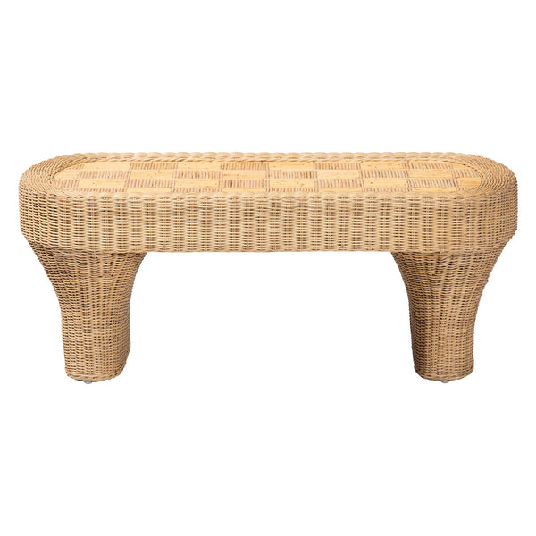 Bali & Pari Canika Handwoven Rattan Coffee Table Artisan Checkered Top for Living Room