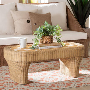Bali & Pari Canika Handwoven Rattan Coffee Table Artisan Checkered Top for Living Room