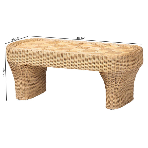 Bali & Pari Canika Handwoven Rattan Coffee Table Artisan Checkered Top for Living Room