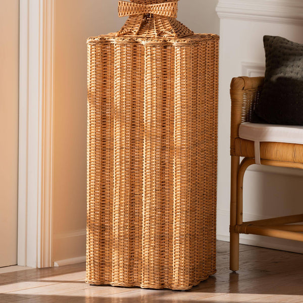 Bali & Pari Chie Handwoven Rattan Urn with Scalloped Artisan Detail for Coastal Bohemian Decor