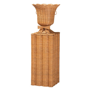 Bali & Pari Chie Handwoven Rattan Urn with Scalloped Artisan Detail for Coastal Bohemian Decor