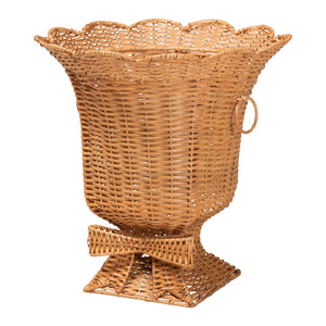Bali & Pari Chie Handwoven Rattan Urn with Scalloped Artisan Detail for Coastal Bohemian Decor
