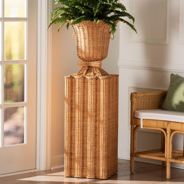 Bali & Pari Chie Handwoven Rattan Urn with Scalloped Artisan Detail for Coastal Bohemian Decor