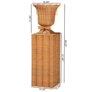 Bali & Pari Chie Handwoven Rattan Urn with Scalloped Artisan Detail for Coastal Bohemian Decor