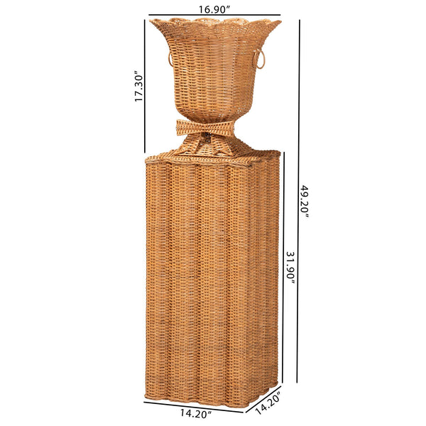 Bali & Pari Chie Handwoven Rattan Urn with Scalloped Artisan Detail for Coastal Bohemian Decor