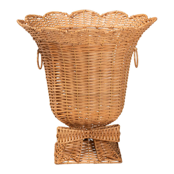 Bali & Pari Chie Handwoven Rattan Urn with Scalloped Artisan Detail for Coastal Bohemian Decor