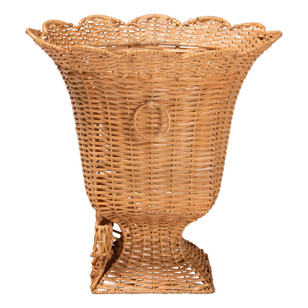 Bali & Pari Chie Handwoven Rattan Urn with Scalloped Artisan Detail for Coastal Bohemian Decor