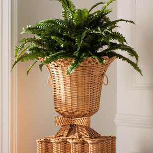 Bali & Pari Chie Handwoven Rattan Urn with Scalloped Artisan Detail for Coastal Bohemian Decor