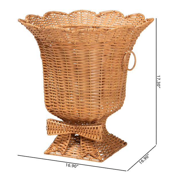 Bali & Pari Chie Handwoven Rattan Urn with Scalloped Artisan Detail for Coastal Bohemian Decor