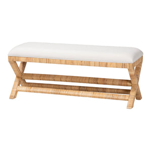 Baxton Studio Bali & Pari Christy Handcrafted Rattan Accent Bench Cushioned Mahogany X-frame Seating Christy-Light Honey Rattan-Bench