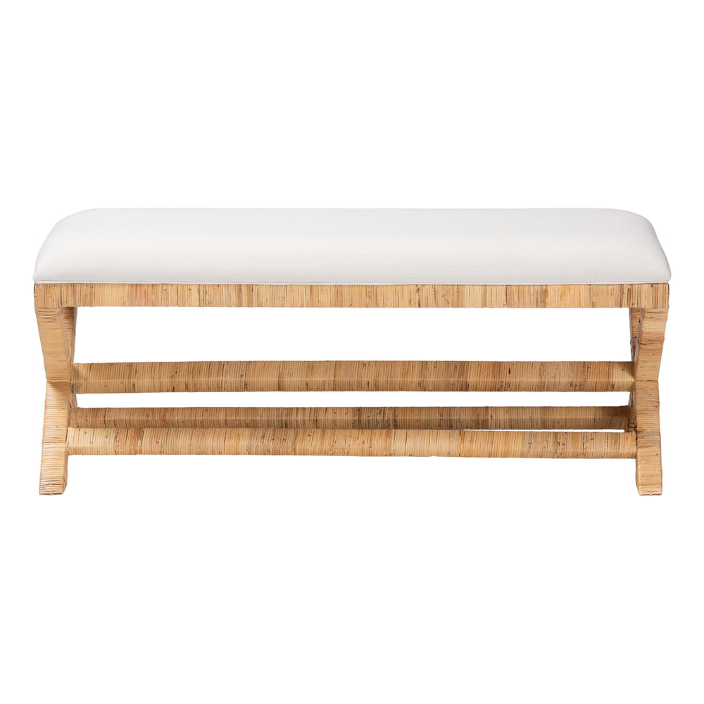 Baxton Studio Bali & Pari Christy Handcrafted Rattan Accent Bench Cushioned Mahogany X-frame Seating Christy-Light Honey Rattan-Bench