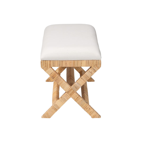 Bali & Pari Christy Handcrafted Rattan Accent Bench Cushioned Mahogany X-frame Seating