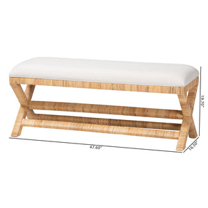 Bali & Pari Christy Handcrafted Rattan Accent Bench Cushioned Mahogany X-frame Seating