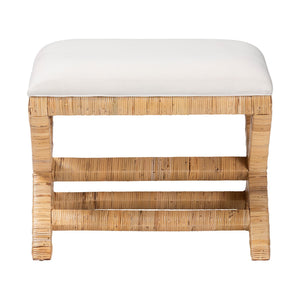 Bali & Pari Christy Hand Wrapped Rattan Accent Stool with Cushioned Mahogany X Frame