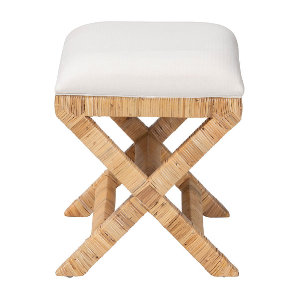 Bali & Pari Christy Hand Wrapped Rattan Accent Stool with Cushioned Mahogany X Frame