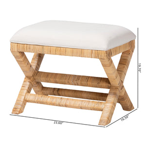 Bali & Pari Christy Hand Wrapped Rattan Accent Stool with Cushioned Mahogany X Frame