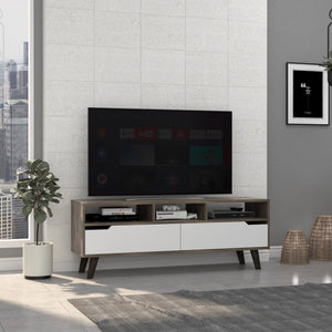 English Elm Oslo TV Stand for TVs up to 60", 3 Open Shelves, 2 Drawers, 4 Legs, Durable Particleboard Finish B20092107