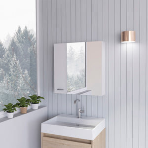English Elm Sines Mirror Medicine Cabinet with Four Internal Shelves, Double Door Design for Sleek Bathroom Storage White 28.7 L x 22 W x 5.5 H B07092112
