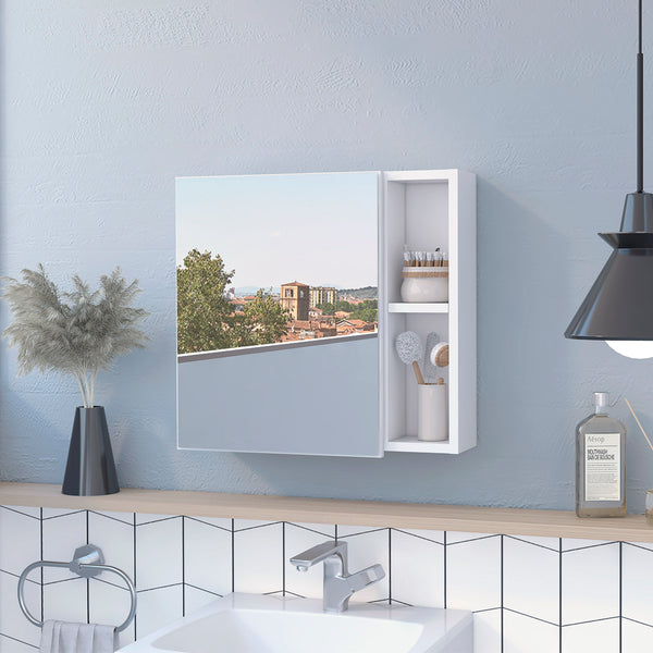 English Elm Oman Medicine Cabinet with Mirror Door, 3 Internal Shelves & 2 Open Side Shelves for Bathroom Storage White 23.2 L x 19.7 W x 5.5 H B07092106