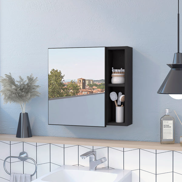 English Elm Oman Medicine Cabinet with Mirror Door, 3 Internal Shelves & 2 Open Side Shelves for Bathroom Storage Black 23.6 L x 19.7 W x 5.9 H B07092104