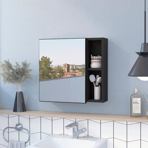 English Elm Oman Compact Medicine Cabinet with Mirror, Three Internal Shelves and Two External Storage Tiers Black 23.6 L x 19.7 W x 5.9 H B20092104