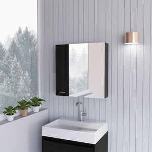 English Elm Sines Mirror Medicine Cabinet with Four Internal Shelves, Double Door Design for Sleek Bathroom Storage Black 28.7 L x 22 W x 5.5 H B07092110
