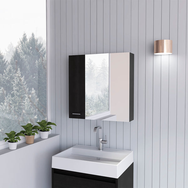 English Elm Sines Mirror Medicine Cabinet with Four Internal Shelves, Double Door Design for Sleek Bathroom Storage Black 28.7 L x 22 W x 5.5 H B07092110