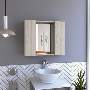 English Elm Artemisa Double Door Medicine Cabinet with Mirror, 6 Shelves, External Shelf, Humidity‑Resistant Gray B20092059