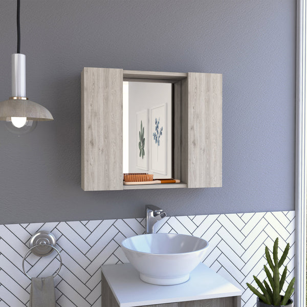 English Elm Artemisa Double Door Medicine Cabinet with Mirror, 6 Shelves, External Shelf, Humidity‑Resistant Gray B20092059