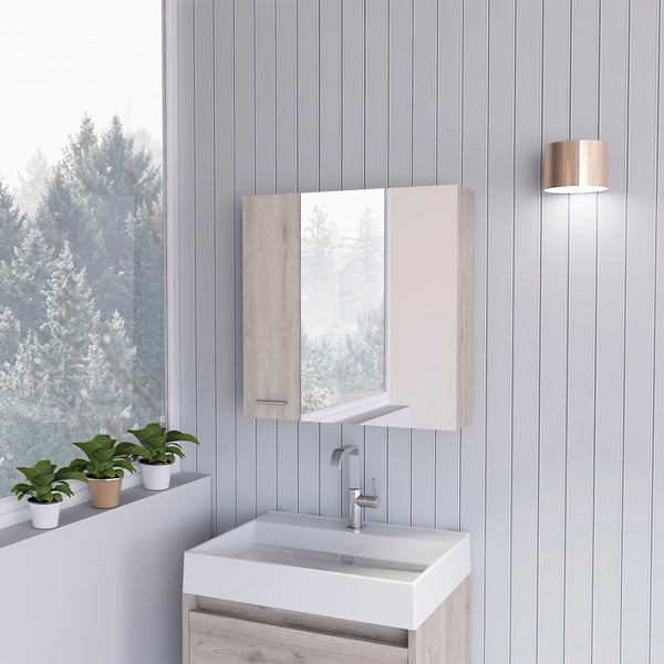 English Elm Sines Mirror Medicine Cabinet with Four Internal Shelves, Double Door Design for Sleek Bathroom Storage Gray 28.7 L x 22 W x 5.5 H B07092111