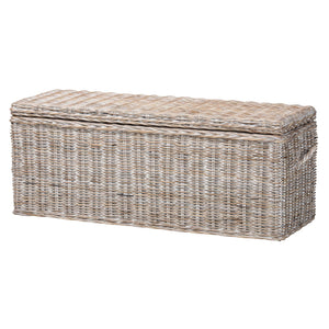 Baxton Studio Bali & Pari Clarette Handwoven Natural Rattan Lift Top Storage Bench for Coastal Boho Spaces Cloudhaven-LG-White Wash Rattan-Bench